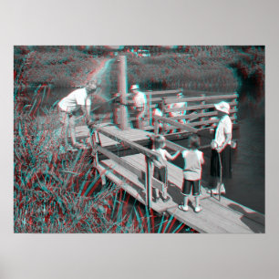 3D-bild. Hampton Lode Ferry, Shropshire, England Poster