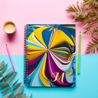 3D Blå Lila Guld Monogram Flytande Abstrakt Anteckningsbok