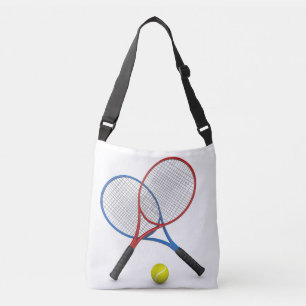 3D blå röda tennisracketar och boll Axelväska