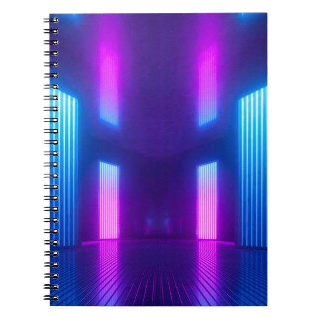 3d, blå rosa violett neon-abstraktens bakgrund, ul anteckningsbok (Framsidan)