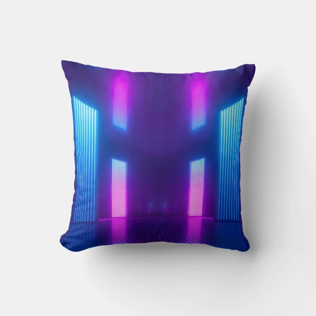 3d, blå rosa violett neon-abstraktens bakgrund, ul kudde (Framsida)