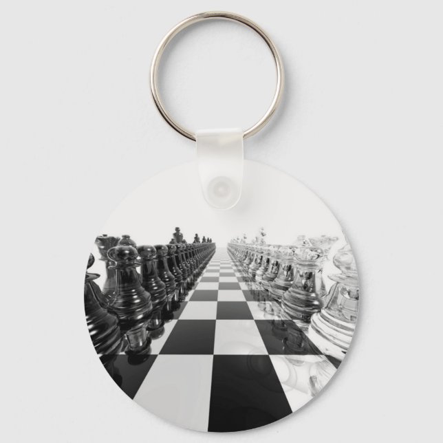 3D Black and White Chess Board Nyckelring (Framsida)