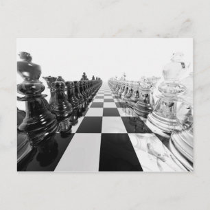 3D Black and White Chess Board Vykort