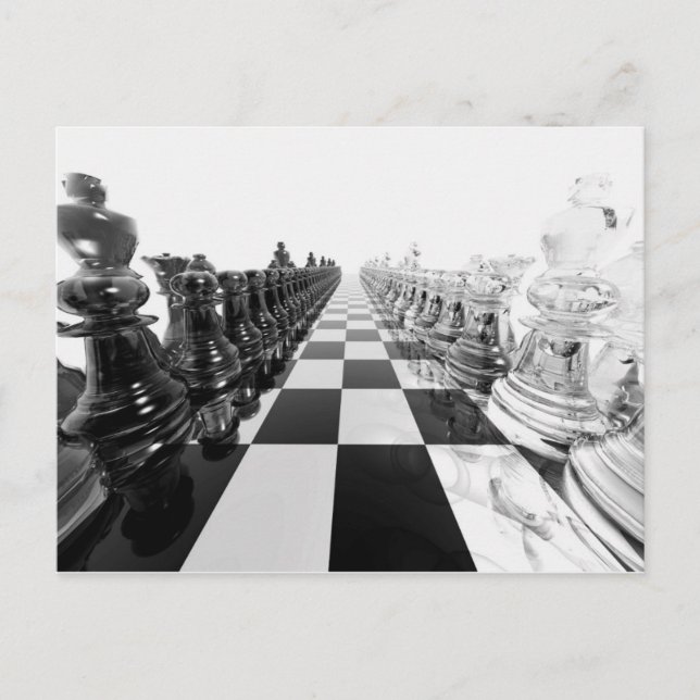 3D Black and White Chess Board Vykort (Framsida)