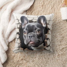 3D Black Fransk Bulldog Cracks Hål Kudde