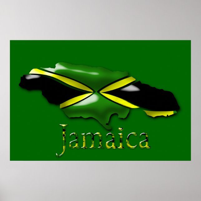3D Black Grönt Gult Guld Karta i Jamaica Poster (Framsidan)