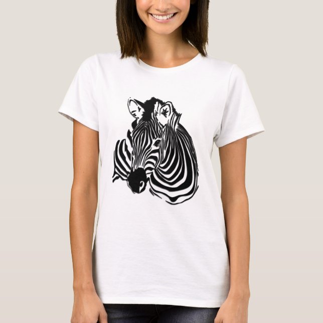 3D Black & White Zebra Head för Djur älskare Tee Shirt (Framsida)