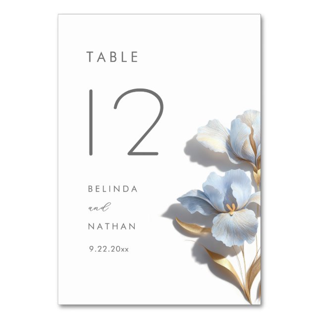 3D-blomma blå lilja bröllop Bordsnummer (Baksidan)