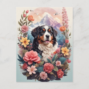 3D Blommig fantasi Berner Sennenhund Fåglars persp Vykort