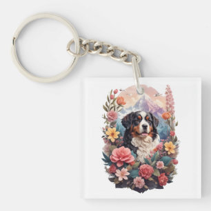 3D Blommigt Fantasy Bernese Mountain Hund Birds Vi