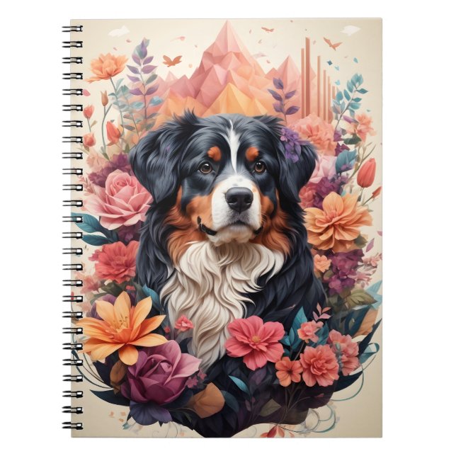 3D Blommigt Fantasy Bernese Mountain Hund Birds Vi Anteckningsbok (Framsidan)