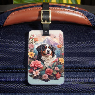 3D Blommigt Fantasy Bernese Mountain Hund Birds Vi Bagagebricka