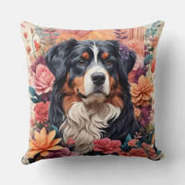 3D Blommigt Fantasy Bernese Mountain Hund Birds Vi Kudde