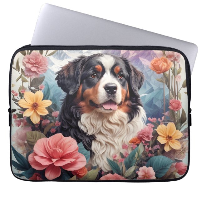 3D Blommigt Fantasy Bernese Mountain Hund Birds Vi Laptop Fodral (Framsidan)