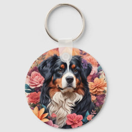 3D Blommigt Fantasy Bernese Mountain Hund Birds Vi Nyckelring