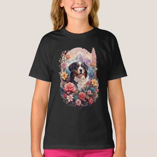 3D Blommigt Fantasy Bernese Mountain Hund Birds Vi T Shirt (Framsida)