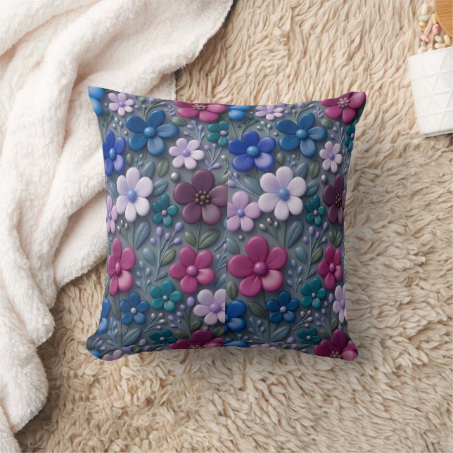 3D Blommönster Dekorativ Kastrull Kudd Pillow Kudde (Filt)