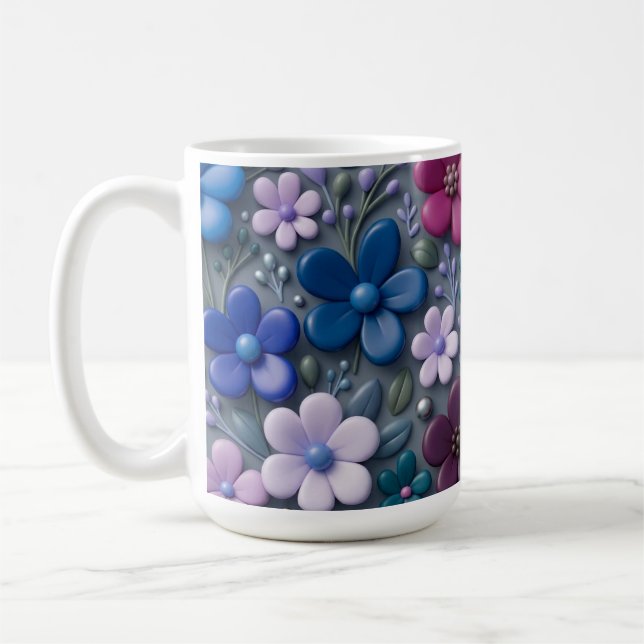 3D Blommönster Keramisk Kaffemugg - Färgrik Fl (Vänster)