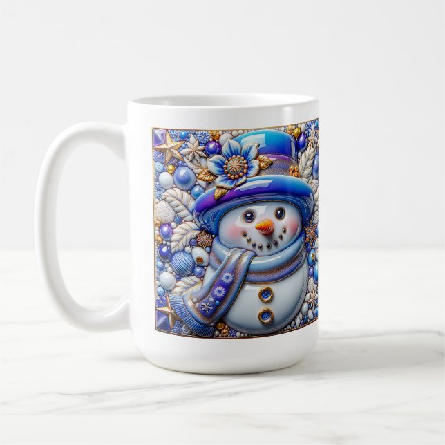 3D Blue Christmas Snowman  Kaffemugg (Vänster)