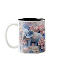 3D Blue Elephant Mugg med blommor