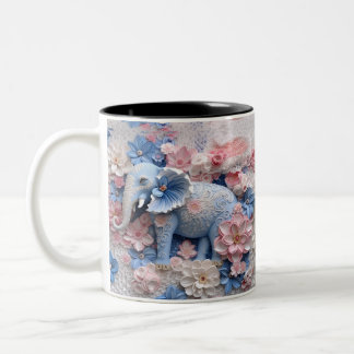 3D Blue Elephant Mugg med blommor