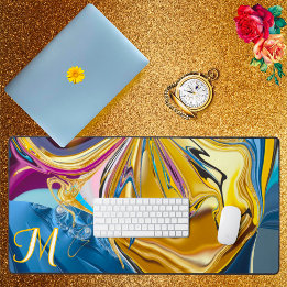 3D Blue Guld Stone Shape Monogram Liquid Abstrakt