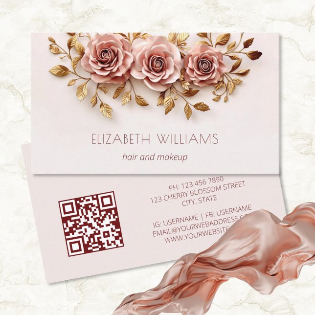 3D Blush Gold Roses | QR Code Visitkort (Skapare uppladdad)