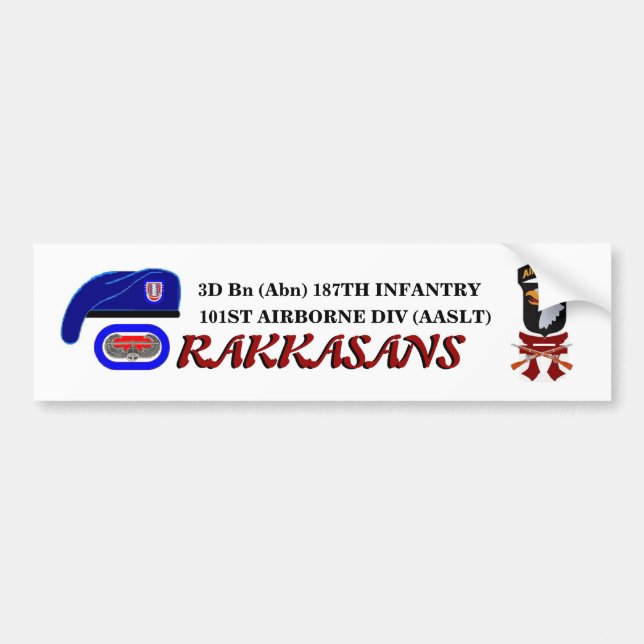 3D BN (ABN) 187TH INF RAKKASANS Bumper Sticker Bildekal (Framsidan)