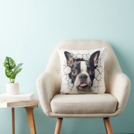 3D Boston Terrier Cracks Hål Kudde