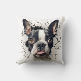 3D Boston Terrier Cracks Hål Kudde
