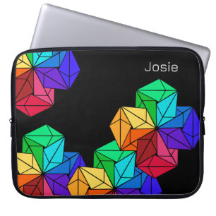 3D Bright Rainbow Random Cubon on Black Add Namn Laptop Fodral
