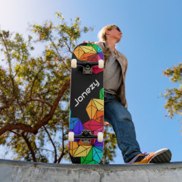 3D Bright Rainbow Random Cubon on Black Add Namn Mini Skateboard Bräda 18,5 Cm
