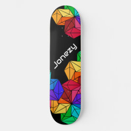 3D Bright Rainbow Random Cubon on Black Add Namn Mini Skateboard Bräda 18,5 Cm