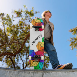 3D Bright Rainbow Random Cubon White Add Namn Mini Skateboard Bräda 18,5 Cm