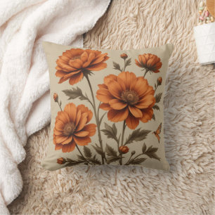 3d Brinnande blommor av orange på beige bakgrundss Kudde
