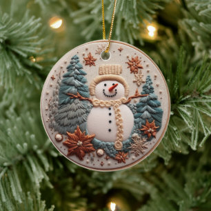 3D-broderad Titta på julvinter i Snögubbe Julgransprydnad Keramik