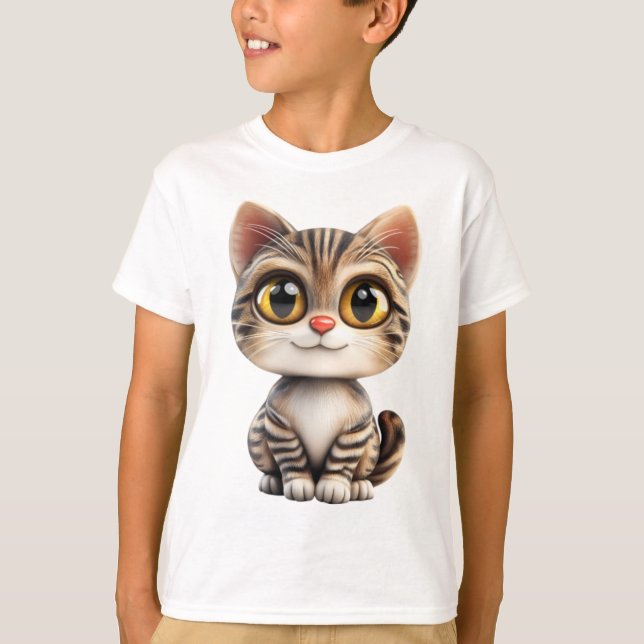 3D Cartoon Cat – Adorable Cat Animal Design  T Shirt (Framsida)