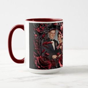 3D Carved Black and Red Blommigt Ram Mugg