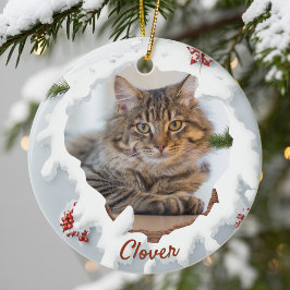 3D Cat Christmas Personalized Photo Pet Lover Gift Julgransprydnad Keramik