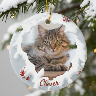 3D Cat Christmas Personalized Photo Pet Lover Gift Julgransprydnad Keramik