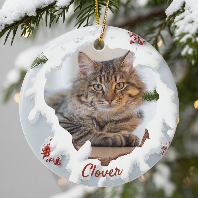 3D Cat Christmas Personalized Photo Pet Lover Gift Julgransprydnad Keramik (Skapare uppladdad)