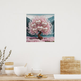 3D Cherry Blommar Träd med Glitter och Intertwine Poster