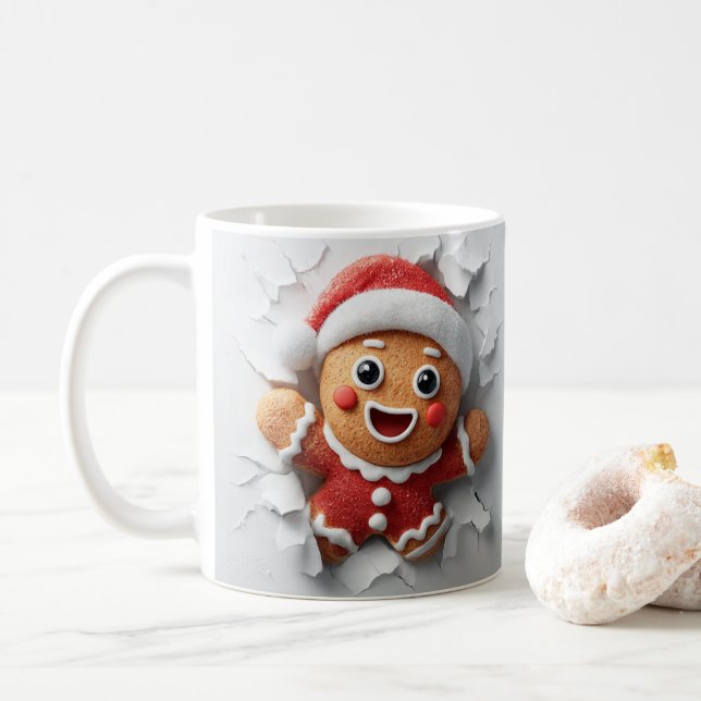 3D Christmas Gingerbread Hole In A Wall Mug Wrap Kaffemugg (Med munk)
