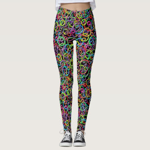 3D cirklar på svart bakgrundsdamasker Leggings
