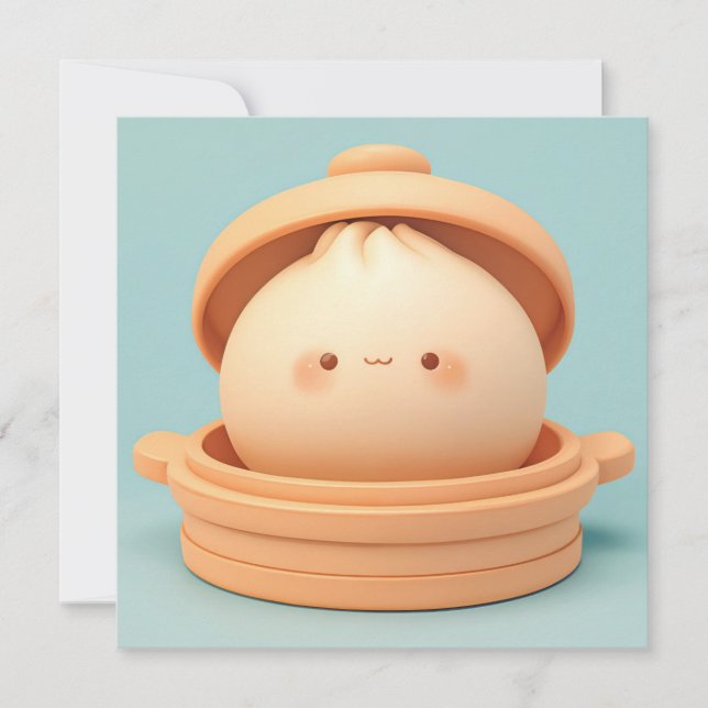 3D Clay Steamed Dumpling in Steamer Pot Postcard (Framsida)