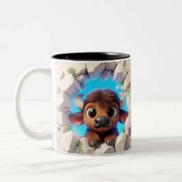 3D Cute Baby Buffalo Hett Cocoa Coffee Animals Två-Tonad Mugg