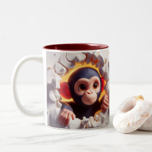 3D Cute Baby Chimpanzee Hett Cocoa Coffee Animals Två-Tonad Mugg