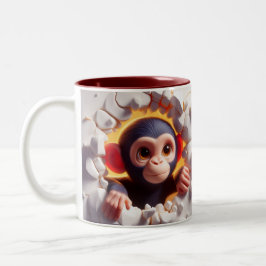 3D Cute Baby Chimpanzee Hett Cocoa Coffee Animals Två-Tonad Mugg