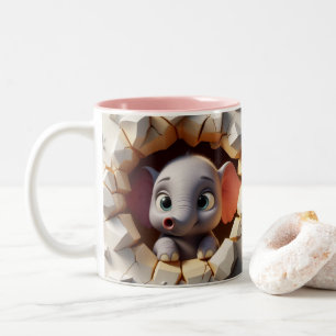 3D Cute Baby Elephant Hett Cocoa Coffers Animals M Två-Tonad Mugg