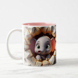 3D Cute Baby Elephant Hett Cocoa Coffers Animals M Två-Tonad Mugg